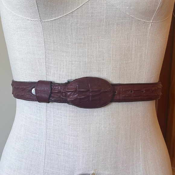 Admirable Genuine Alligator Crocodile Cayman Belt w/ Buckle Red Brown - Picture 5 of 9
